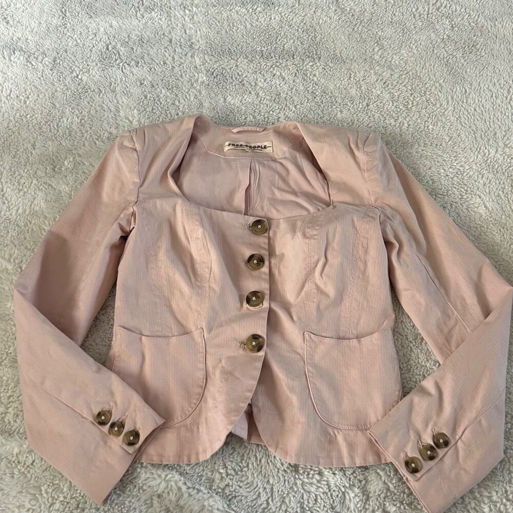 Free People Womens Dusty Pink Sz XS Boho Indie Cotton Blazer Soft Cottage Core - Picture 1 of 6